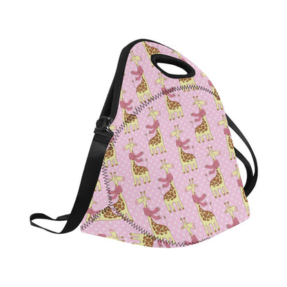 Giraffe Cute Pink Polka Dot Print Neoprene Lunch Bag (Model 1669)(Large)-JTAMIGO.COM