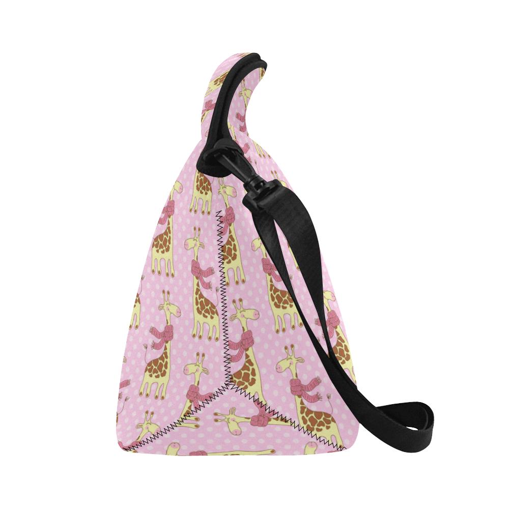 Giraffe Cute Pink Polka Dot Print Neoprene Lunch Bag (Model 1669)(Large)-JTAMIGO.COM