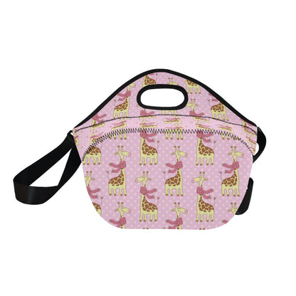 Giraffe Cute Pink Polka Dot Print Neoprene Lunch Bag (Model 1669)(Large)-JTAMIGO.COM