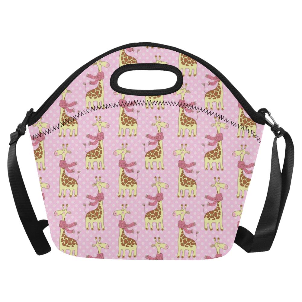 Giraffe Cute Pink Polka Dot Print Neoprene Lunch Bag (Model 1669)(Large)-JTAMIGO.COM