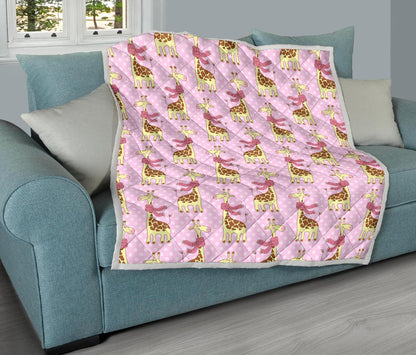 Giraffe Cute Pink Polka Dot Print Premium Quilt-JTAMIGO.COM