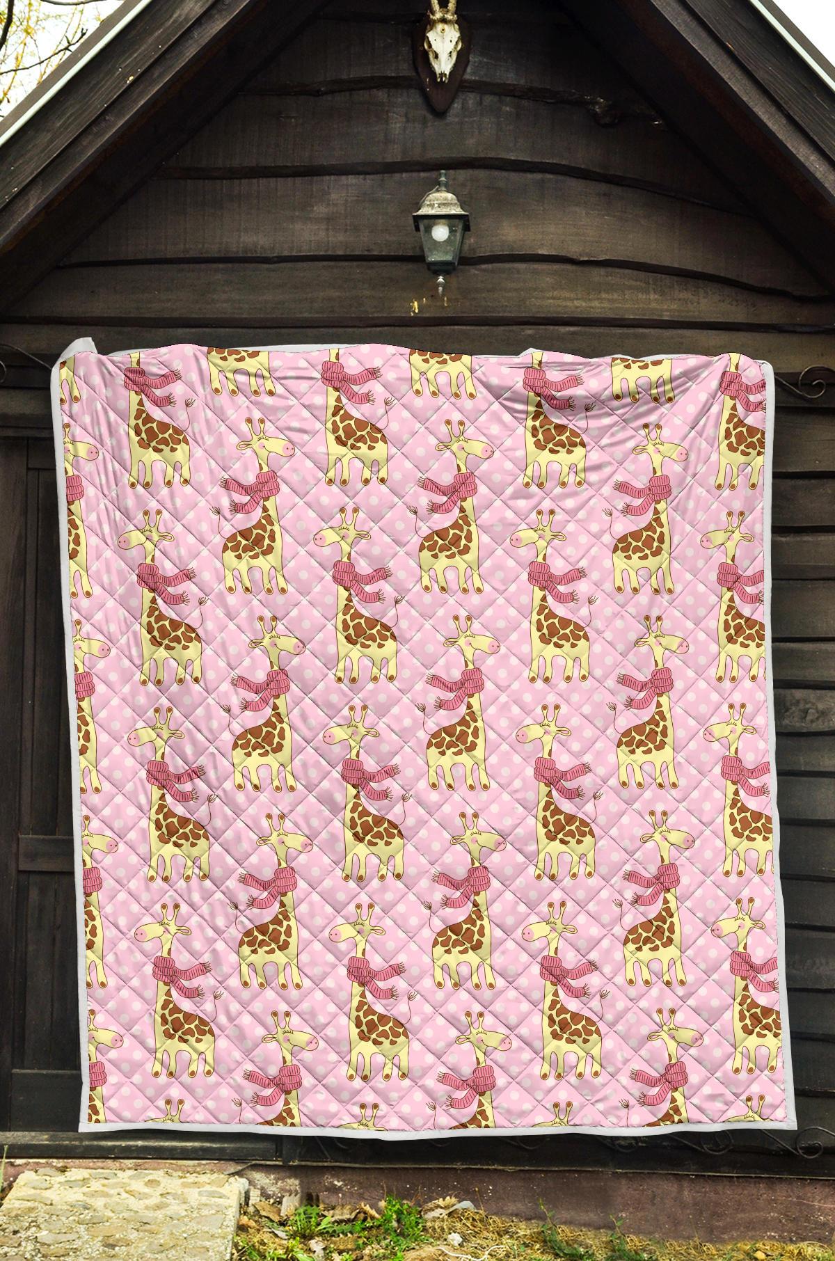 Giraffe Cute Pink Polka Dot Print Premium Quilt-JTAMIGO.COM