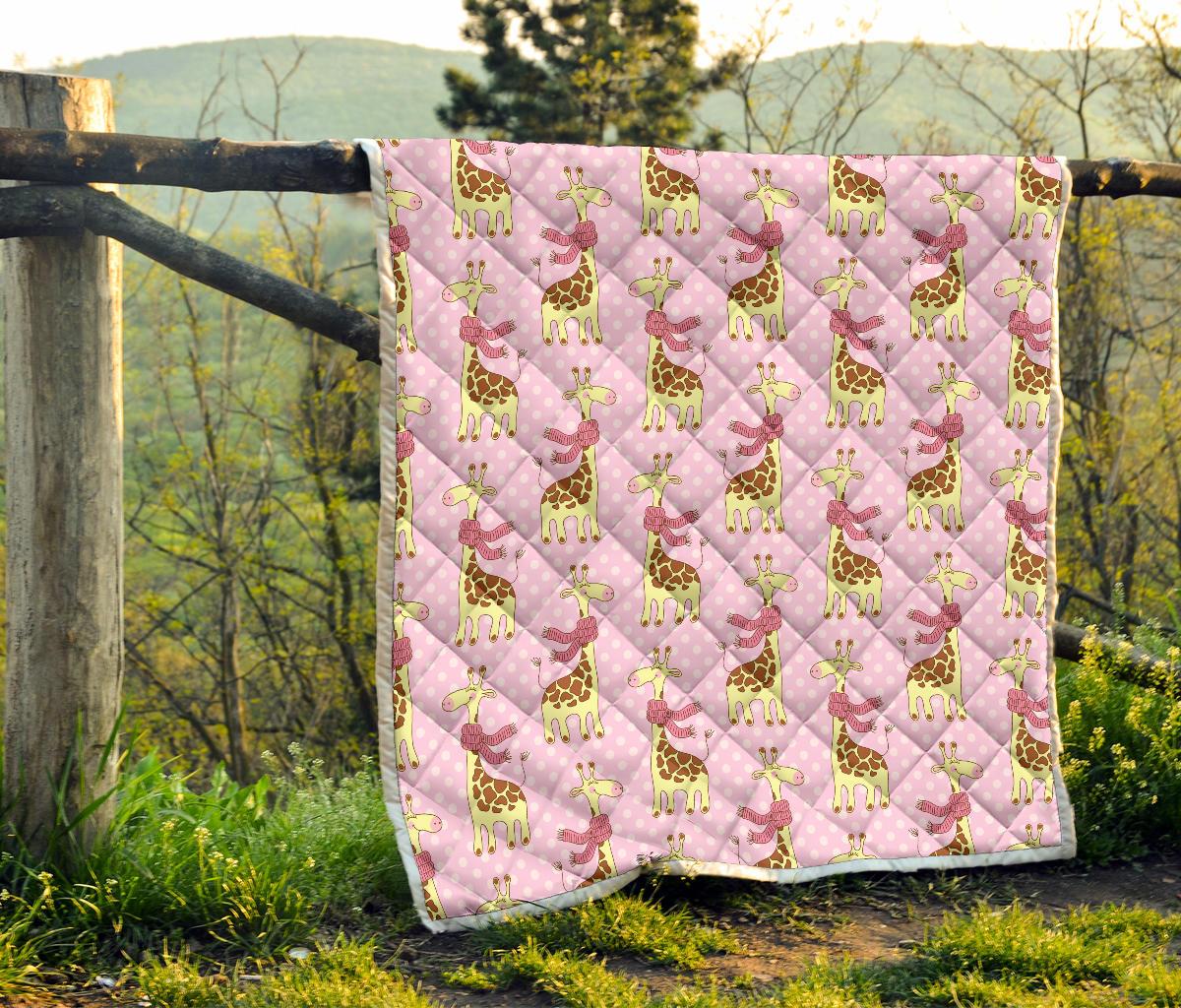 Giraffe Cute Pink Polka Dot Print Premium Quilt-JTAMIGO.COM