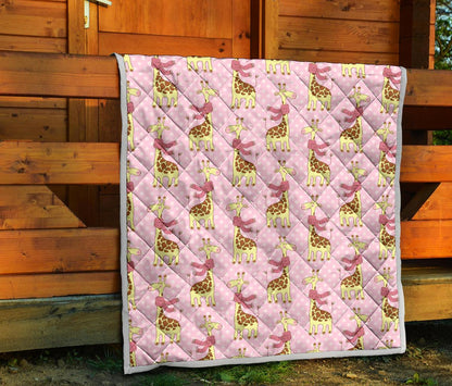 Giraffe Cute Pink Polka Dot Print Premium Quilt-JTAMIGO.COM