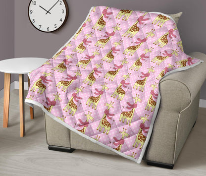 Giraffe Cute Pink Polka Dot Print Premium Quilt-JTAMIGO.COM