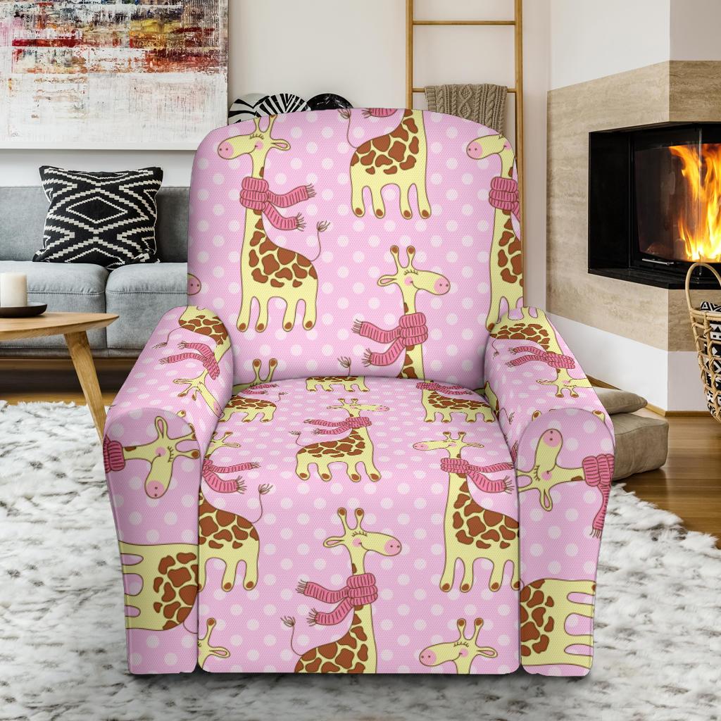 Giraffe Cute Pink Polka Dot Print Single Sofa Slipcover -JTAMIGO.COM
