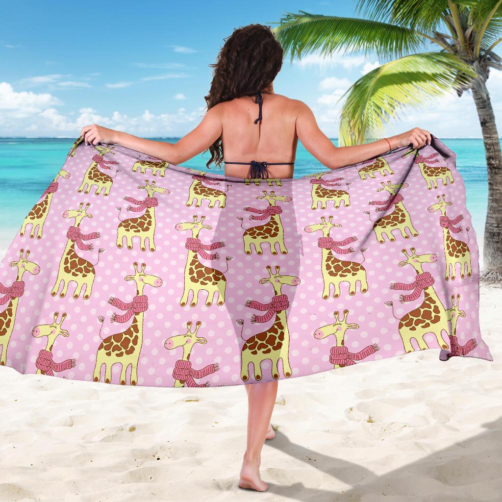 Giraffe Cute Pink Polka Dot Print Sarong Pareo Wrap