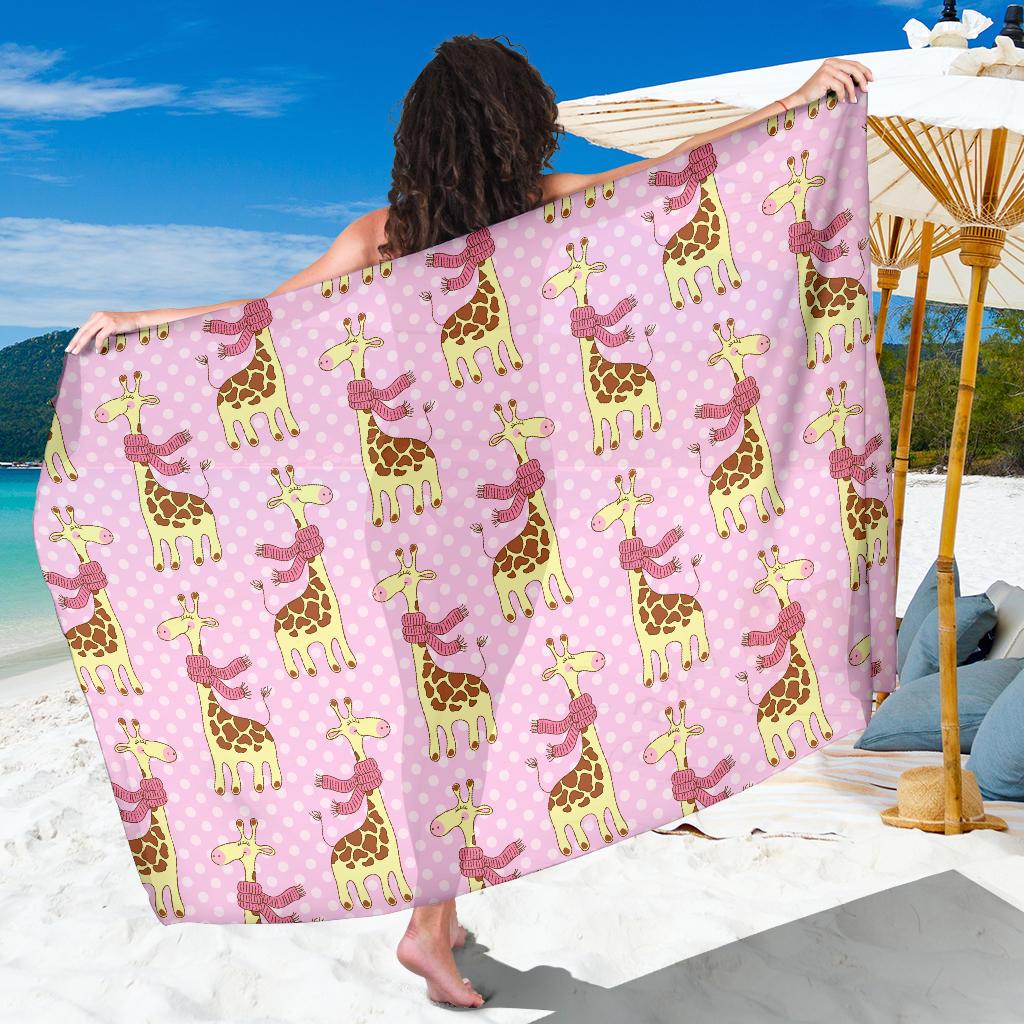 Giraffe Cute Pink Polka Dot Print Sarong Pareo Wrap