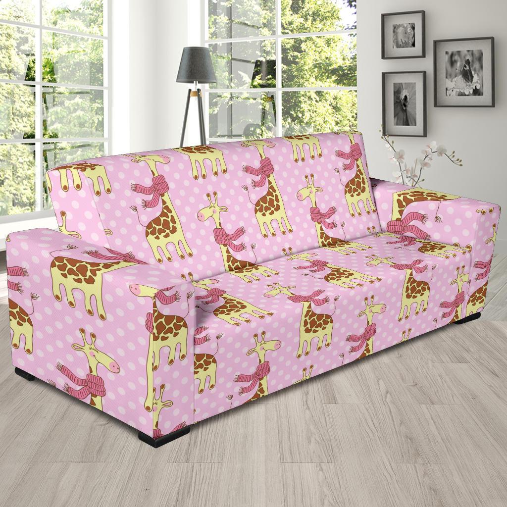 Giraffe Cute Pink Polka Dot Print Sofa Slipcover-JTAMIGO.COM