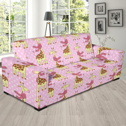 Giraffe Cute Pink Polka Dot Print Sofa Slipcover-JTAMIGO.COM