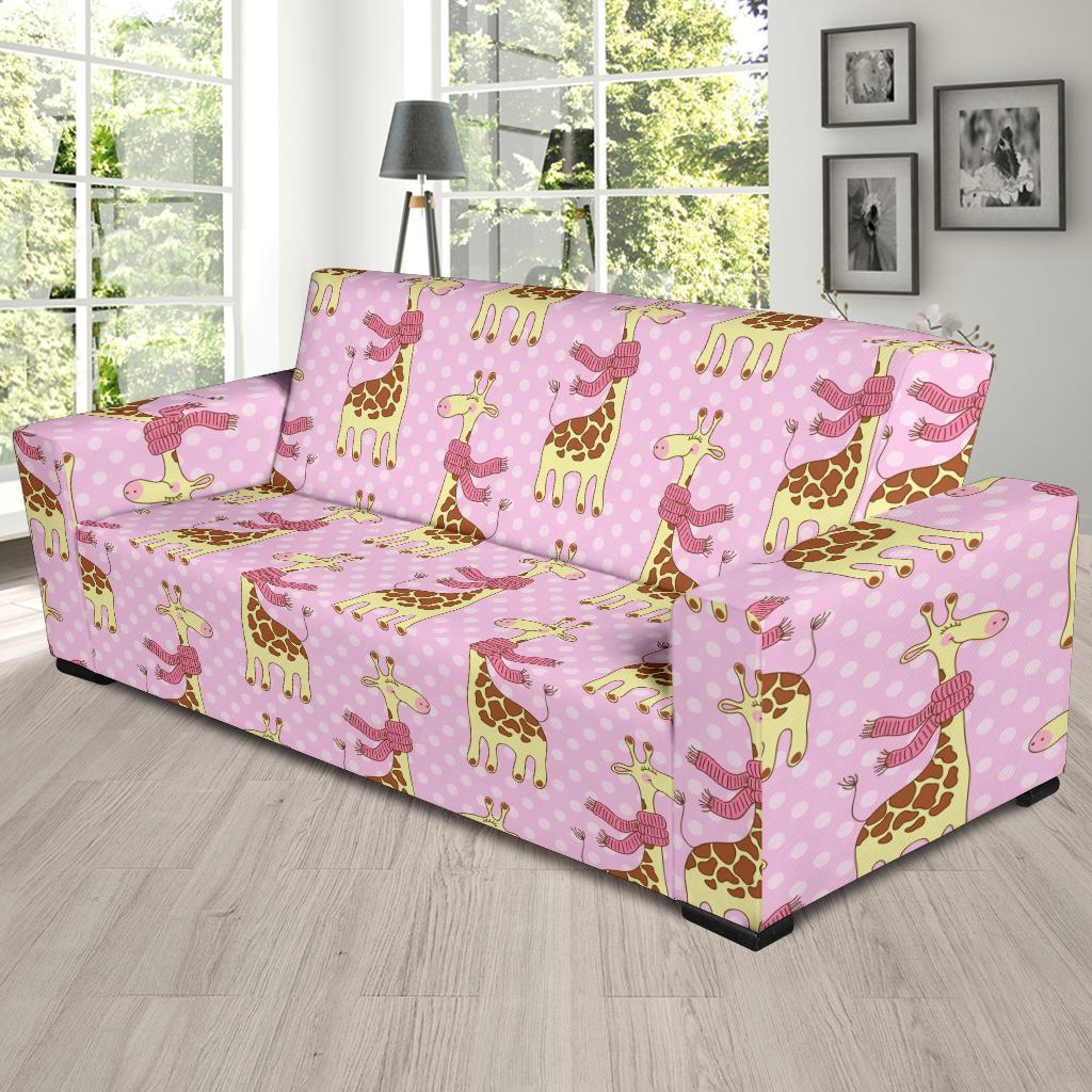 Giraffe Cute Pink Polka Dot Print Sofa Slipcover-JTAMIGO.COM
