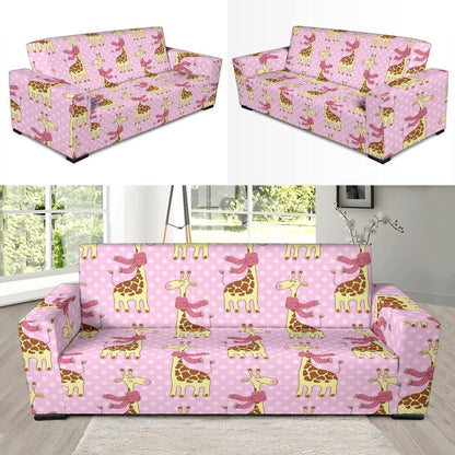 Giraffe Cute Pink Polka Dot Print Sofa Slipcover-JTAMIGO.COM
