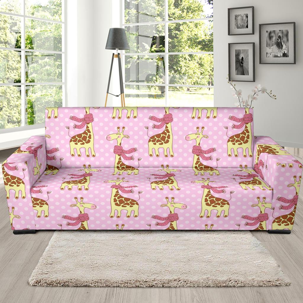Giraffe Cute Pink Polka Dot Print Sofa Slipcover-JTAMIGO.COM