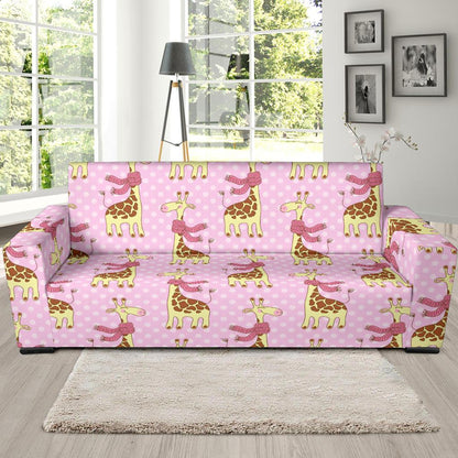 Giraffe Cute Pink Polka Dot Print Sofa Slipcover-JTAMIGO.COM