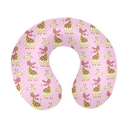 Giraffe Cute Pink Polka Dot Print U-Shaped Travel Neck Pillow-JTAMIGO.COM