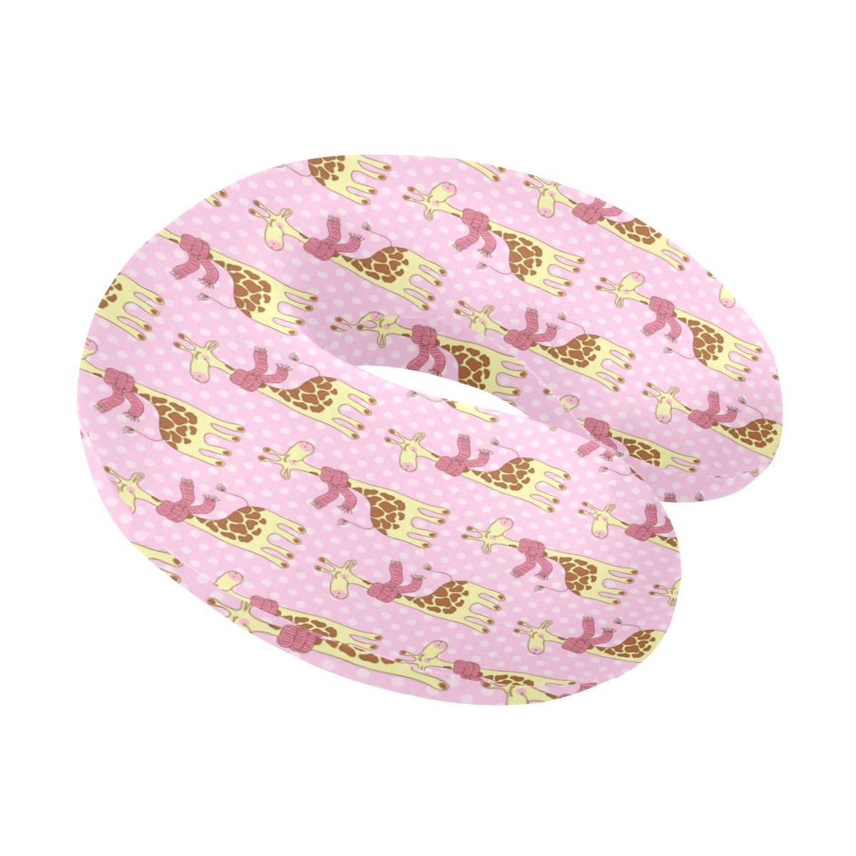 Giraffe Cute Pink Polka Dot Print U-Shaped Travel Neck Pillow-JTAMIGO.COM