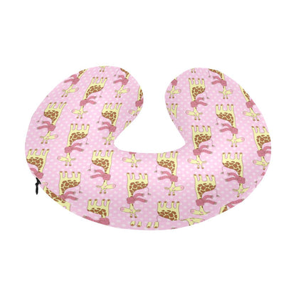 Giraffe Cute Pink Polka Dot Print U-Shaped Travel Neck Pillow-JTAMIGO.COM