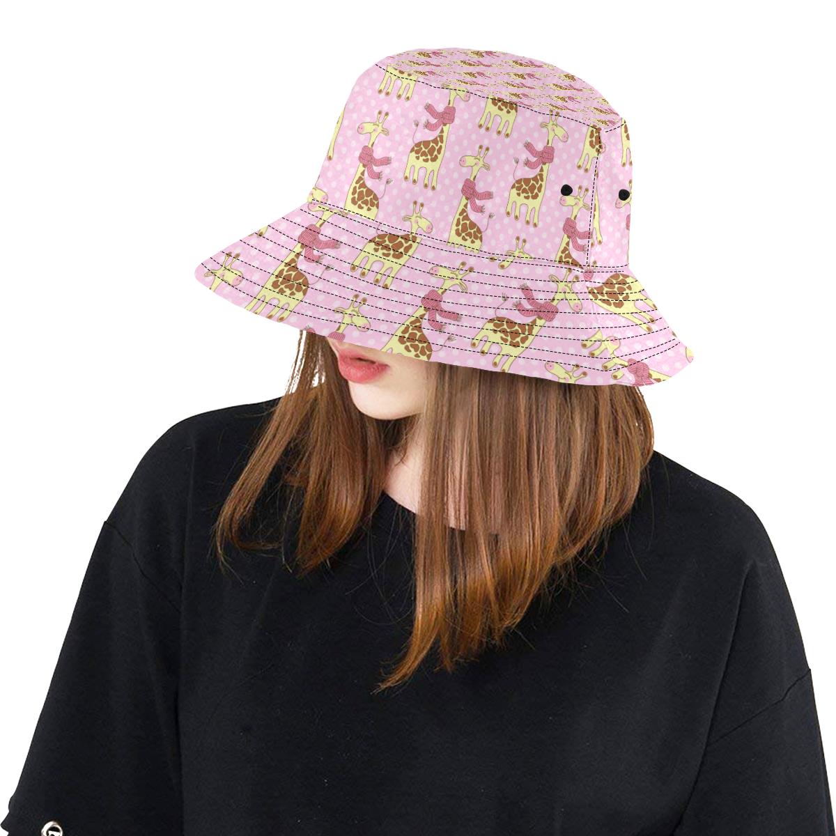 Giraffe Cute Pink Polka Dot Print Unisex Bucket Hat