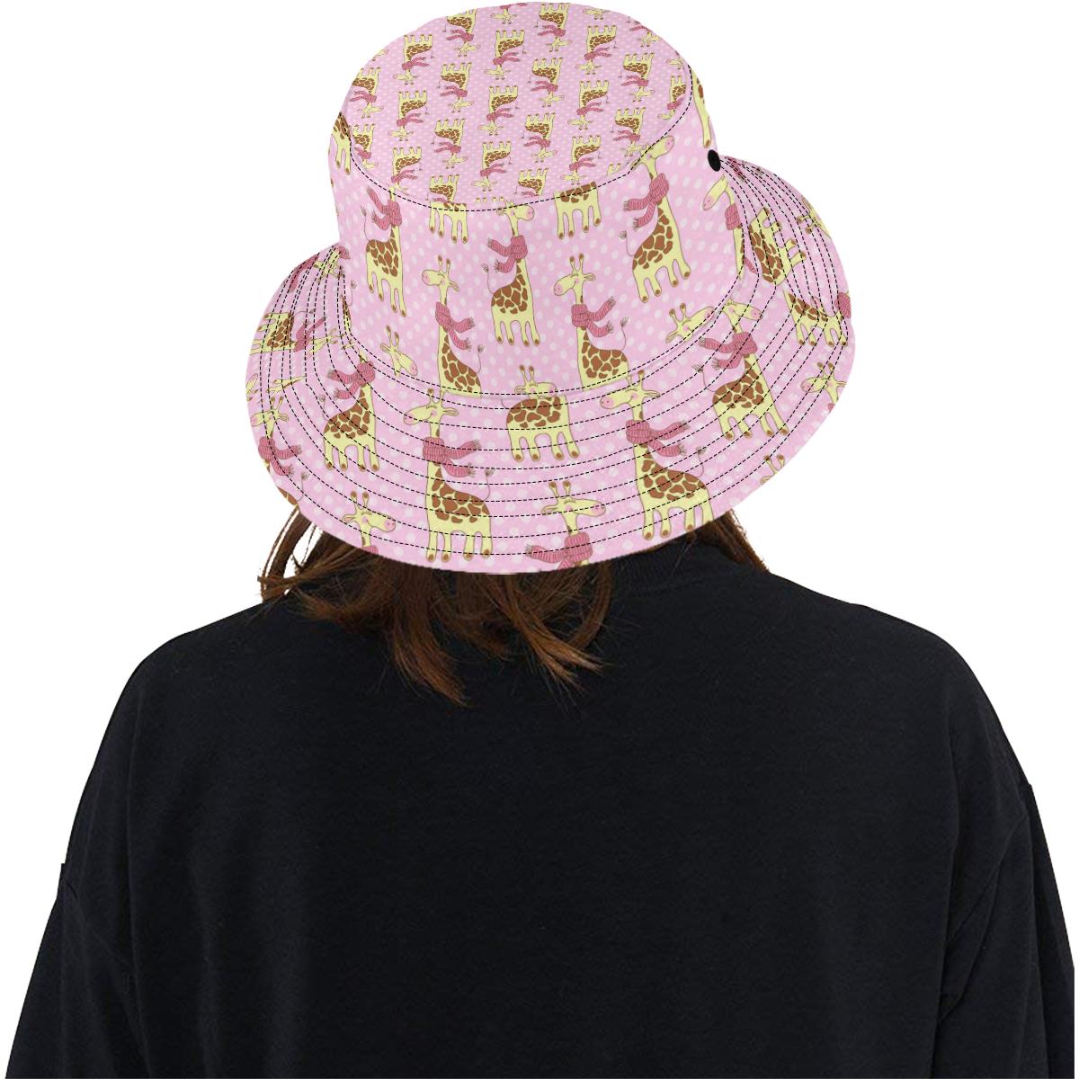 Giraffe Cute Pink Polka Dot Print Unisex Bucket Hat