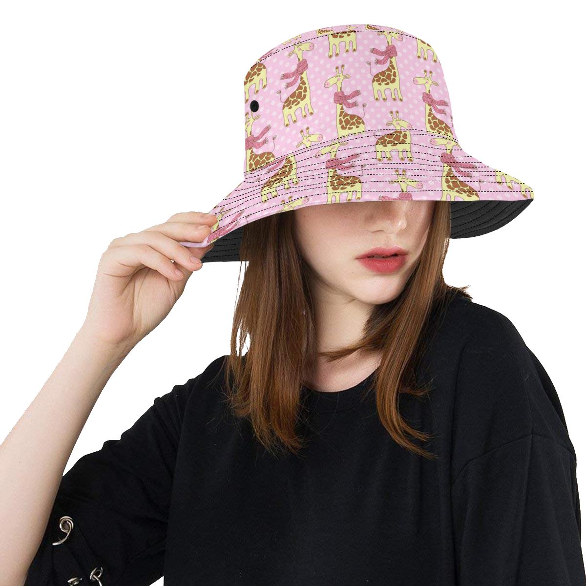 Giraffe Cute Pink Polka Dot Print Unisex Bucket Hat