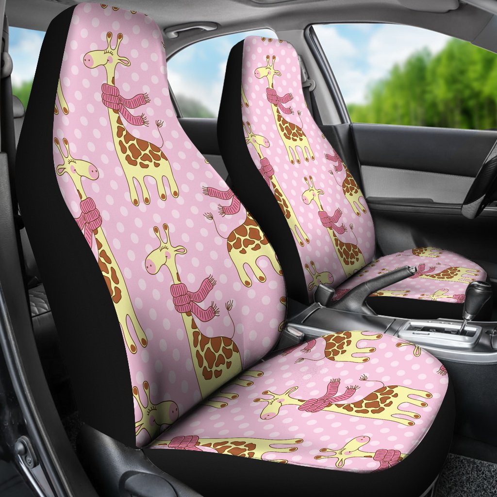 Giraffe Cute Pink Polka Dot Print Universal Fit Car Seat Covers