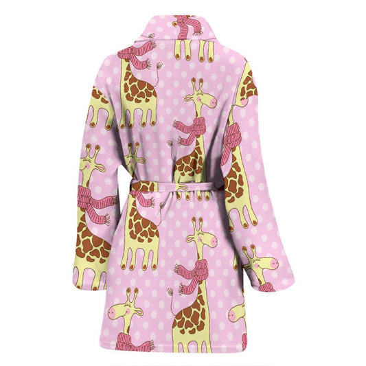 Giraffe Cute Pink Polka Dot Print Women Bath Robe-JTAMIGO.COM