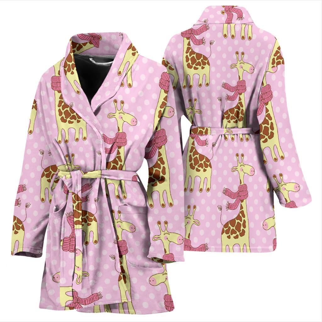 Giraffe Cute Pink Polka Dot Print Women Bath Robe-JTAMIGO.COM