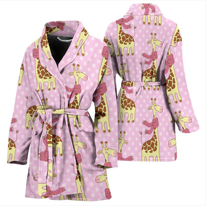 Giraffe Cute Pink Polka Dot Print Women Bath Robe-JTAMIGO.COM