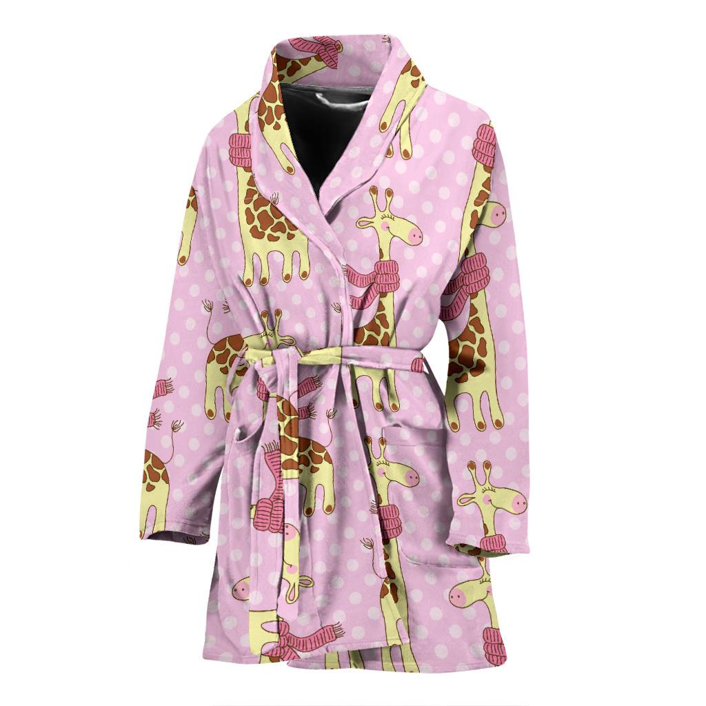 Giraffe Cute Pink Polka Dot Print Women Bath Robe-JTAMIGO.COM