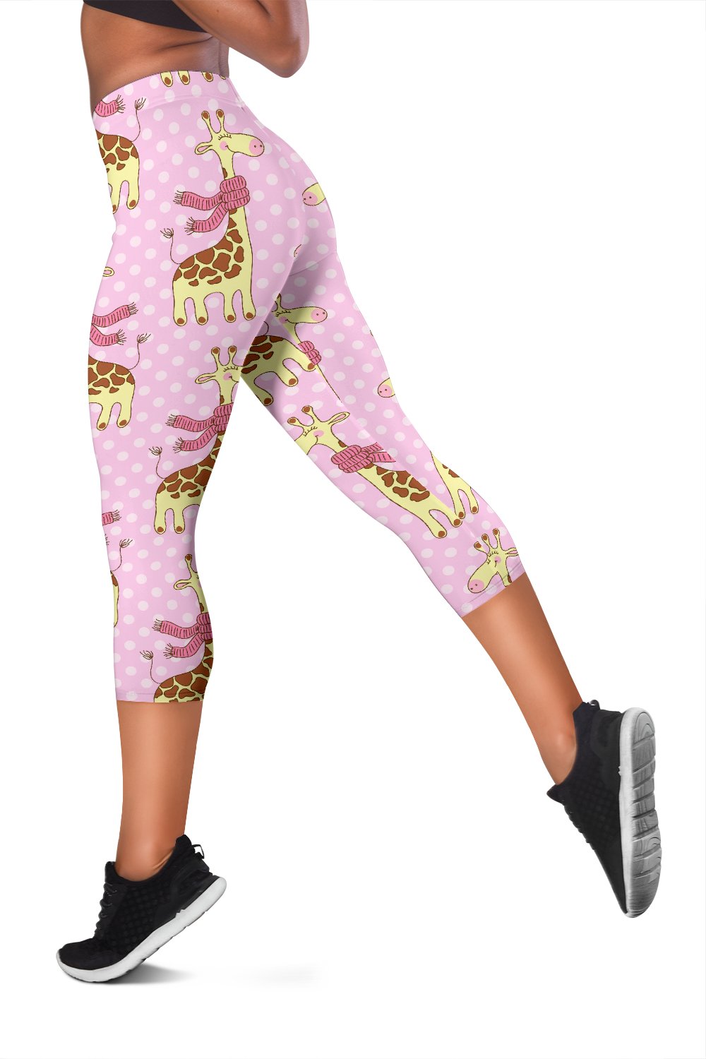 Giraffe Cute Pink Polka Dot Print Women Capris