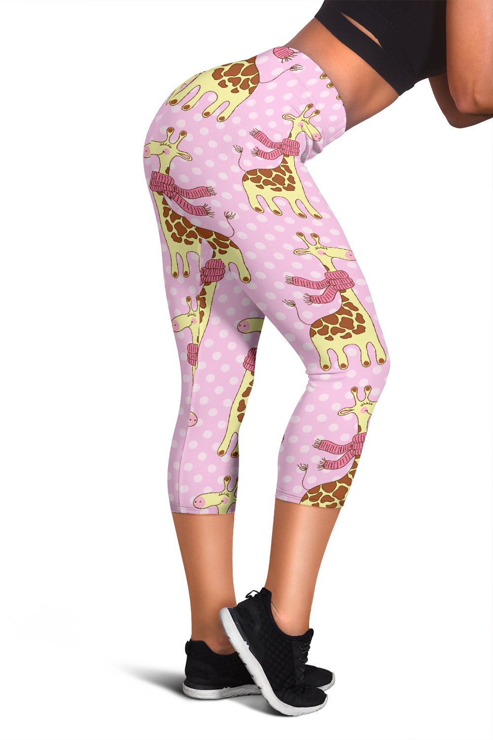 Giraffe Cute Pink Polka Dot Print Women Capris
