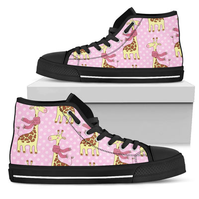 Giraffe Cute Pink Polka Dot Print Women High Top Shoes