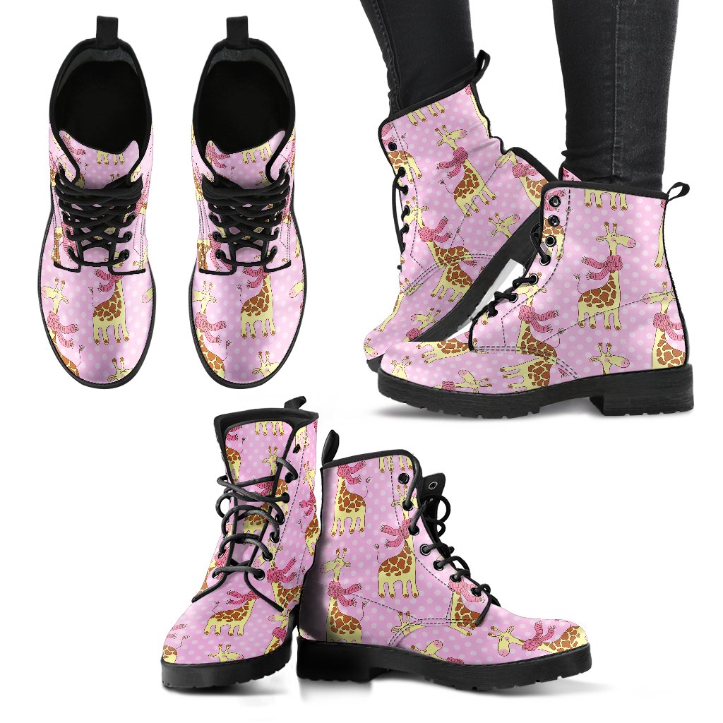 Giraffe Cute Pink Polka Dot Print Women Leather Boots-JTAMIGO.COM