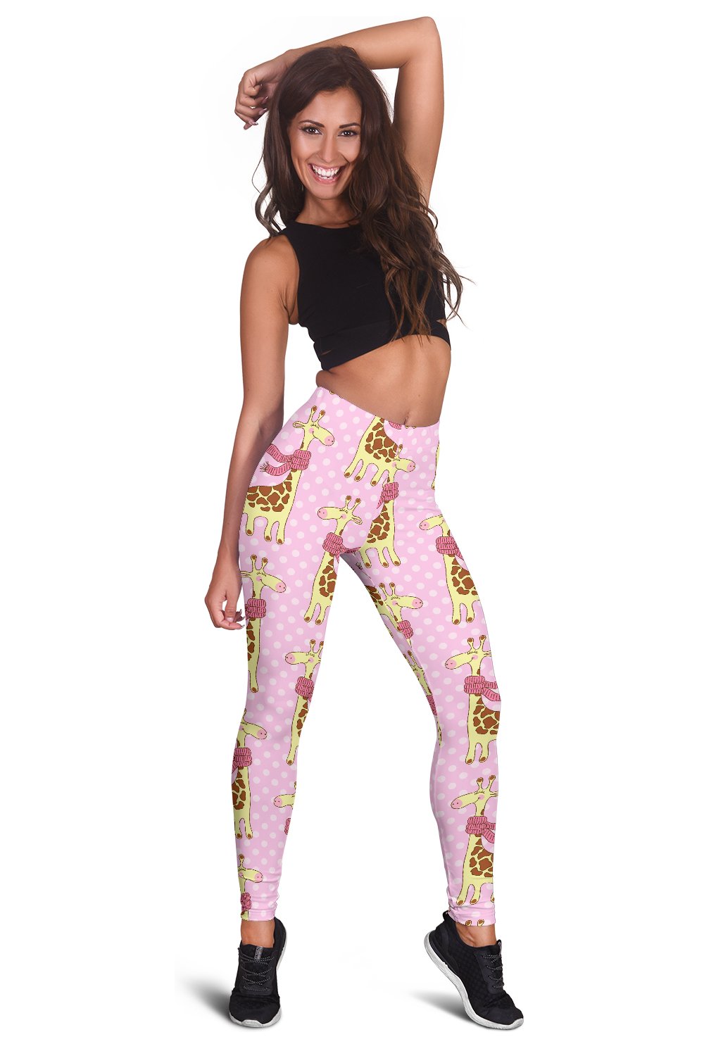 Giraffe Cute Pink Polka Dot Print Women Leggings
