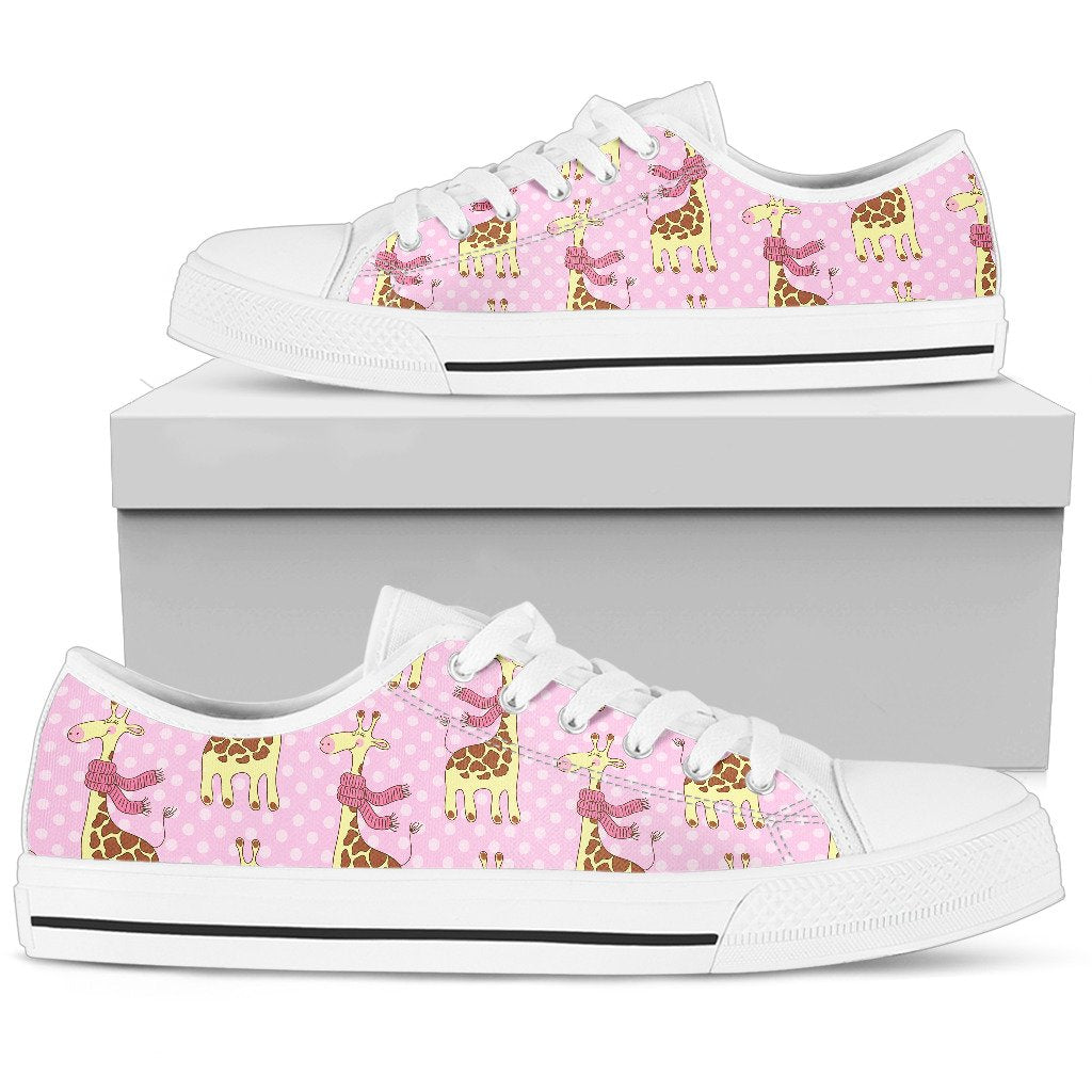 Giraffe Cute Pink Polka Dot Print Women Low Top Shoes