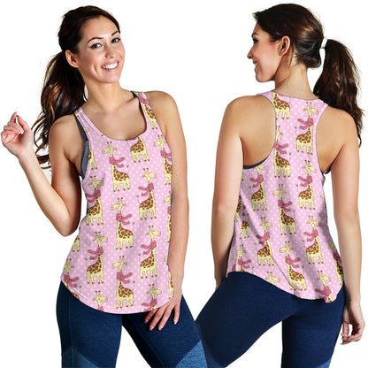 Giraffe Cute Pink Polka Dot Print Women Racerback Tank Top