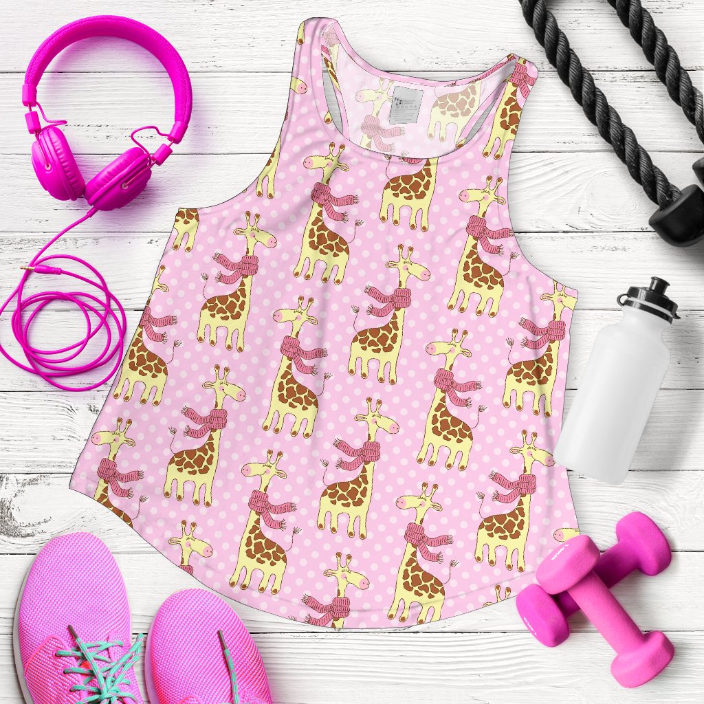 Giraffe Cute Pink Polka Dot Print Women Racerback Tank Top