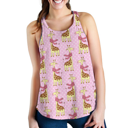 Giraffe Cute Pink Polka Dot Print Women Racerback Tank Top