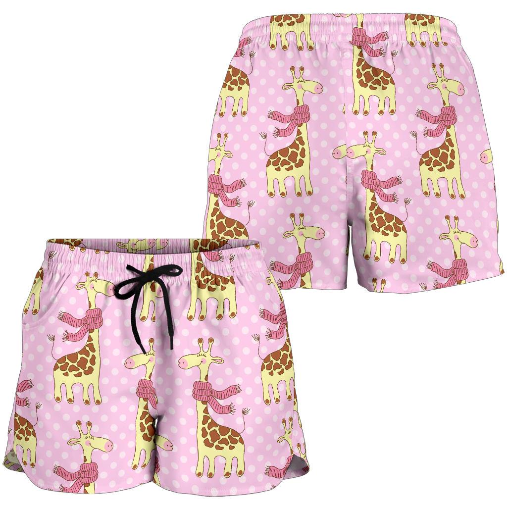Giraffe Cute Pink Polka Dot Print Women Shorts-JTAMIGO.COM