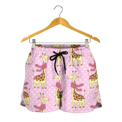 Giraffe Cute Pink Polka Dot Print Women Shorts-JTAMIGO.COM