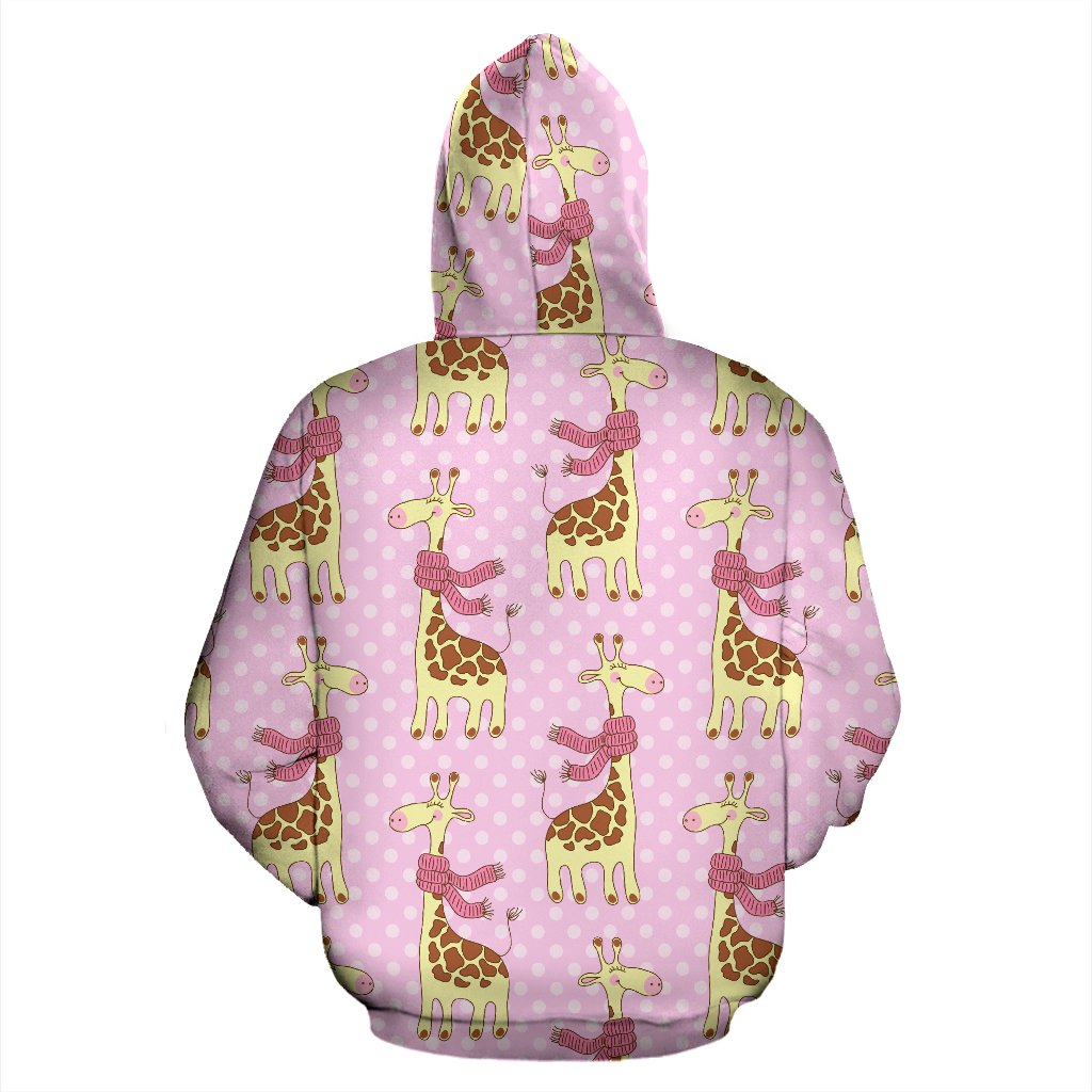 Giraffe Cute Pink Polka Dot Print Zip Up Hoodie
