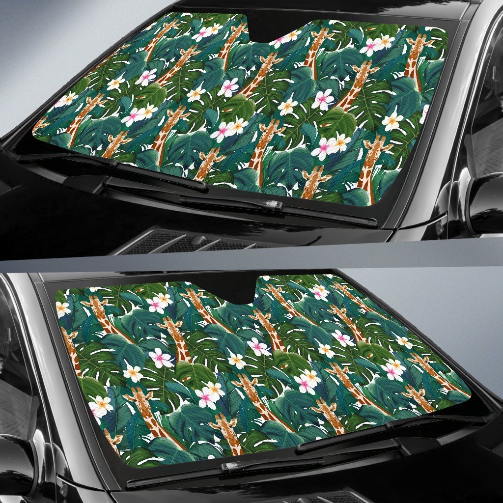 Giraffe Jungle Design Print Car Sun Shade For Windshield