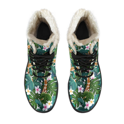 Giraffe Jungle Design Print Faux Fur Leather Boots-JTAMIGO.COM