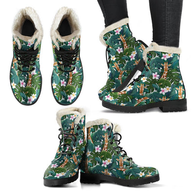 Giraffe Jungle Design Print Faux Fur Leather Boots-JTAMIGO.COM