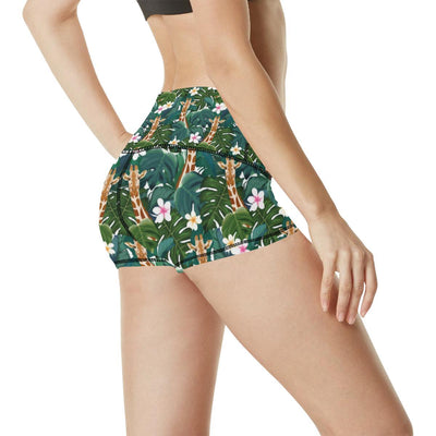 Giraffe Jungle Design Print High Waisted Spandex Shorts-JTAMIGO.COM