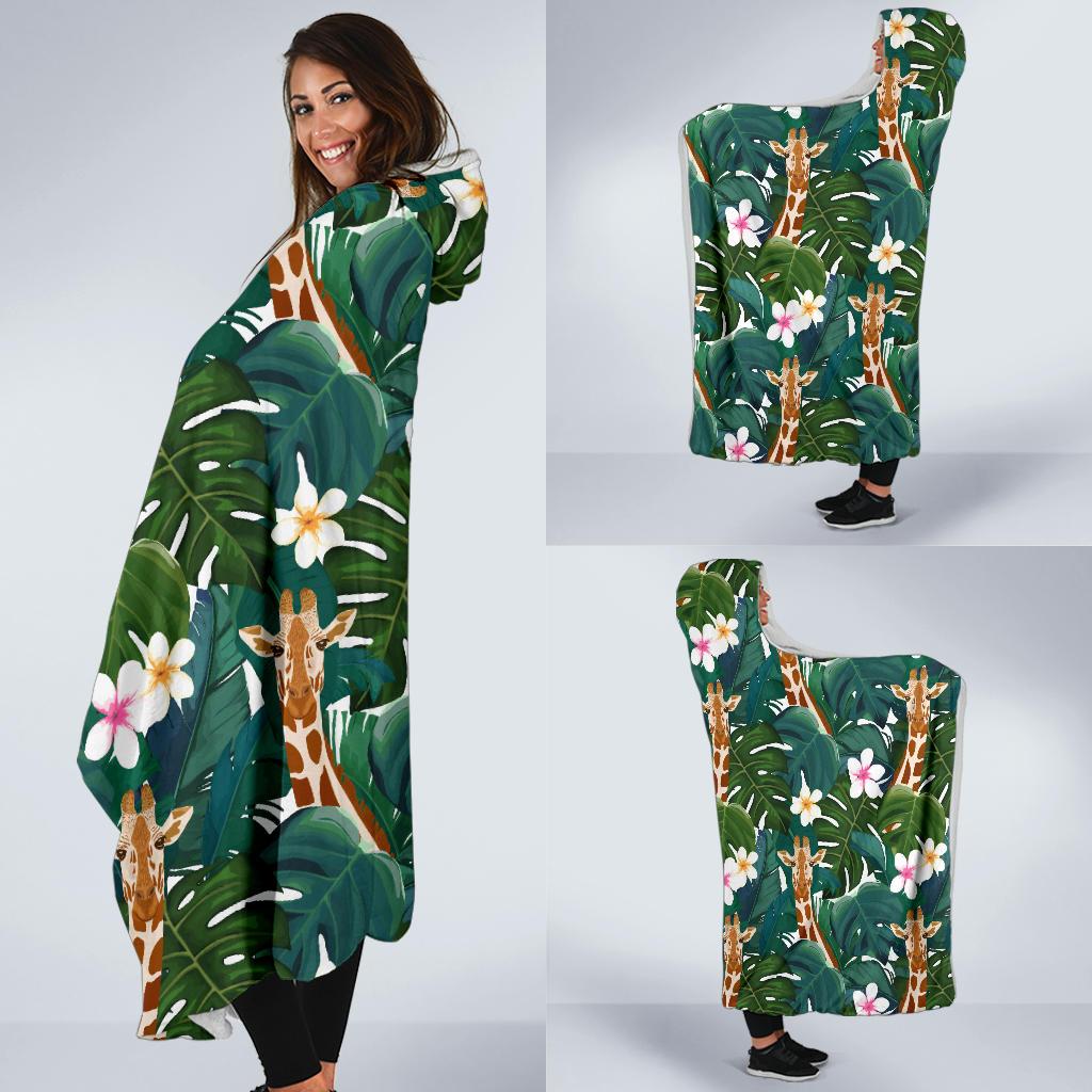 Giraffe Jungle Design Print Hooded Blanket-JTAMIGO.COM
