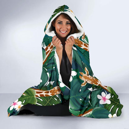 Giraffe Jungle Design Print Hooded Blanket-JTAMIGO.COM
