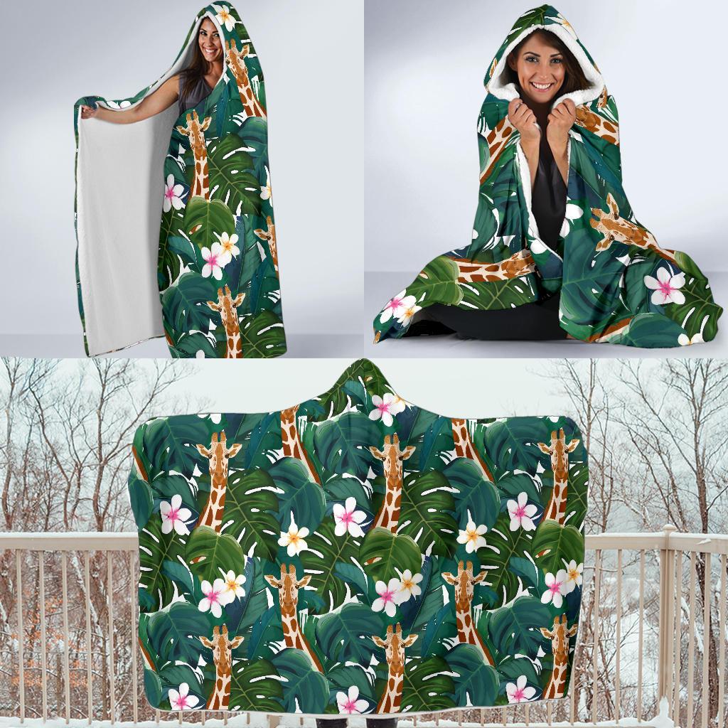 Giraffe Jungle Design Print Hooded Blanket-JTAMIGO.COM