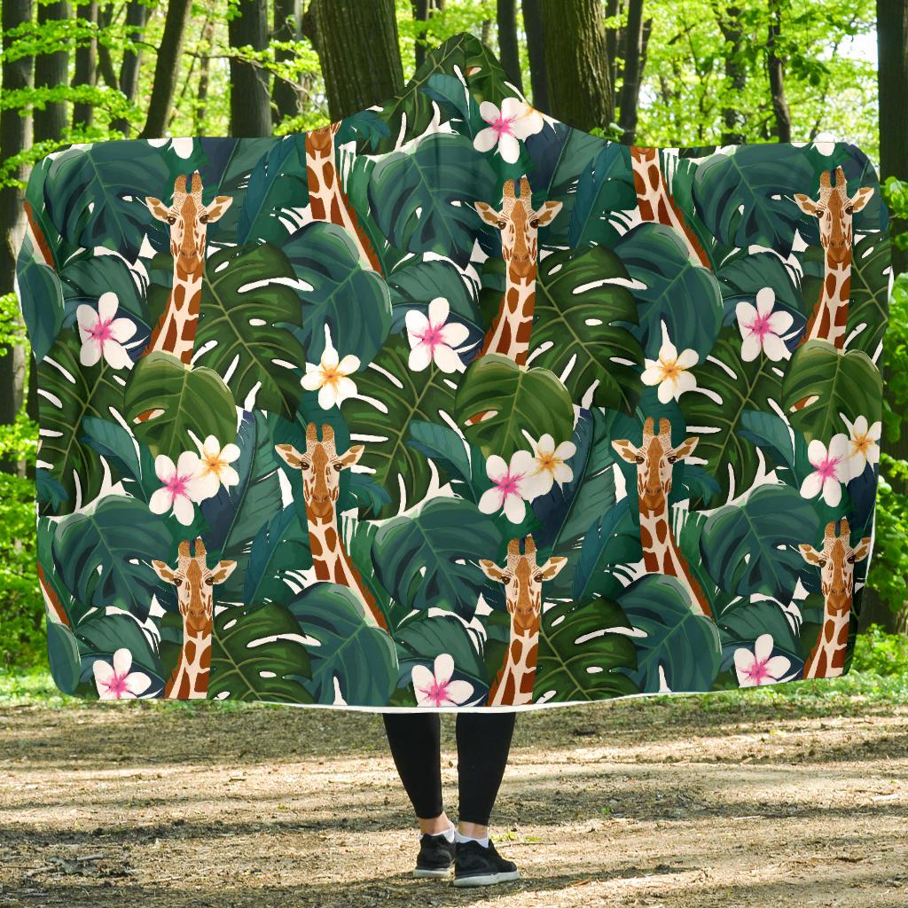Giraffe Jungle Design Print Hooded Blanket-JTAMIGO.COM