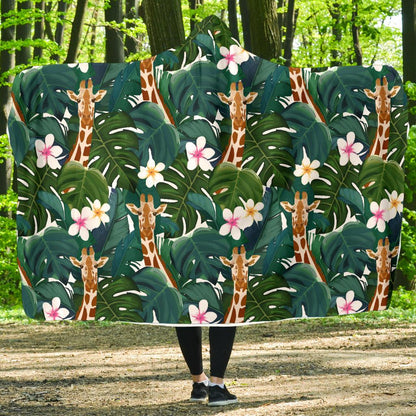 Giraffe Jungle Design Print Hooded Blanket-JTAMIGO.COM